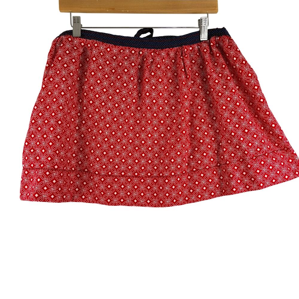 Red Geometric Motif Half Apron Cooking Baking Trad Wife Navy Tie Back 65"